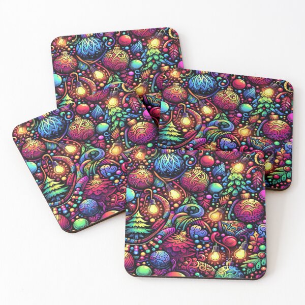Item preview, Colorful Doodle Pattern of Holiday Lights, Ornaments, and Pine Trees designed and sold by Imaginarium of Chaos falcon88 .