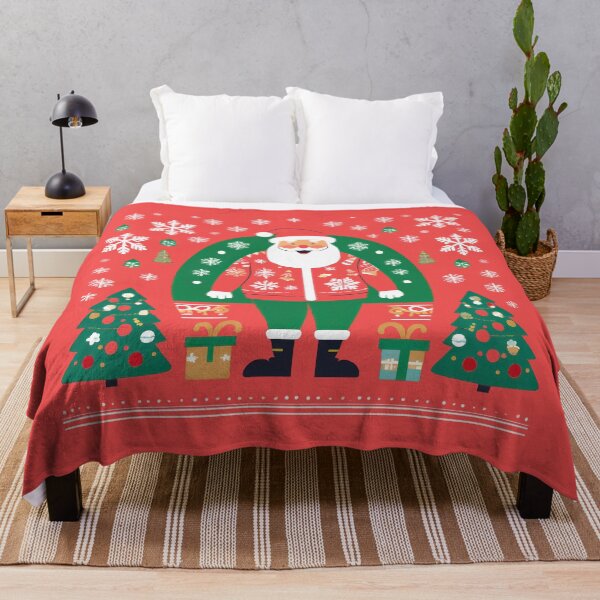 Item preview, Smiling Santa Claus with Snowflakes, Holly Leaves & Decorated Christmas Tree – Festive Jumper with Red, Green & Gold Accents designed and sold by Jasava Shop.