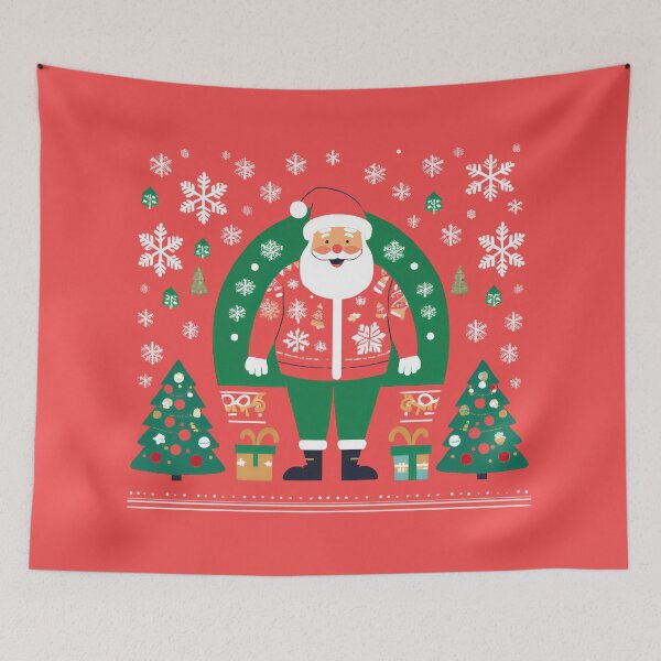Item preview, Smiling Santa Claus with Snowflakes, Holly Leaves & Decorated Christmas Tree – Festive Jumper with Red, Green & Gold Accents designed and sold by Jasava Shop.
