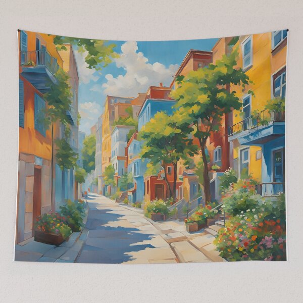 Item preview, Charming Mediterranean Street with Colourful Houses designed and sold by RaiyaTees.