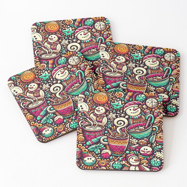 Item preview, Psychedelic Doodle of Hot Cocoa, Snowmen, and Festive Items designed and sold by Imaginarium of Chaos falcon88 .