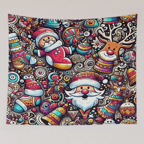 Item preview, Santa and Reindeer Doodle Pattern with Graffiti and Psychedelic Colors designed and sold by Imaginarium of Chaos falcon88 .