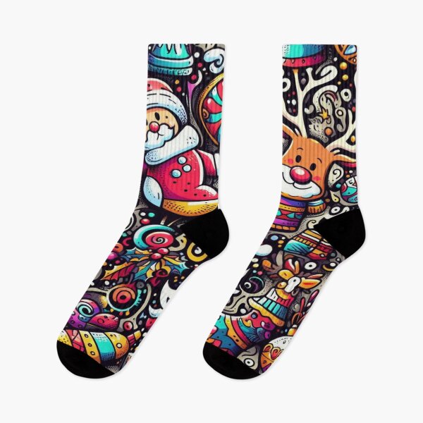 Item preview, Santa and Reindeer Doodle Pattern with Graffiti and Psychedelic Colors designed and sold by Imaginarium of Chaos falcon88 .