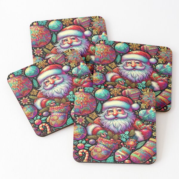 Item preview, Whimsical Doodle Pattern of Santa and Winter Items with Psychedelic Colors designed and sold by Imaginarium of Chaos falcon88 .