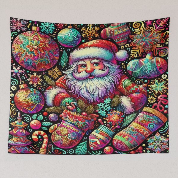 Item preview, Whimsical Doodle Pattern of Santa and Winter Items with Psychedelic Colors designed and sold by Imaginarium of Chaos falcon88 .