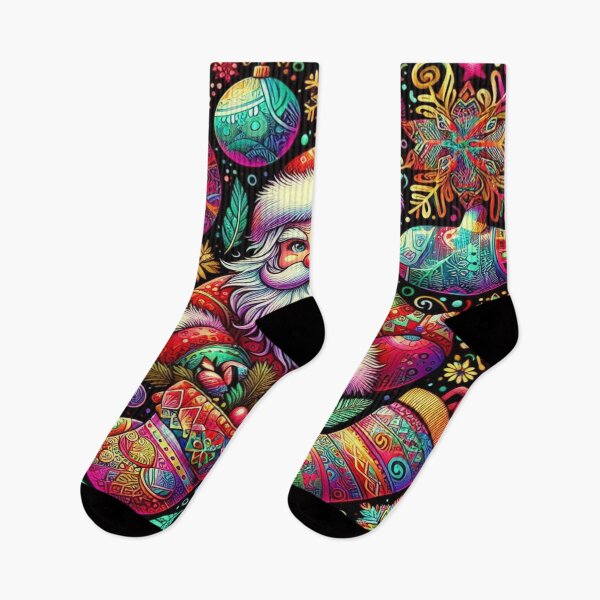 Item preview, Whimsical Doodle Pattern of Santa and Winter Items with Psychedelic Colors designed and sold by Imaginarium of Chaos falcon88 .