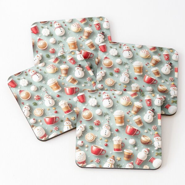 Item preview, A charming 3D pattern background showcasing hot drinks and snowmen, perfect for festive winter promotions and seasonal projects. designed and sold by AlwaysHome.