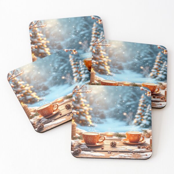 Item preview, A cozy 3D pattern background featuring warm hot drinks and snowy scenery, perfect for winter gatherings and festive celebrations. designed and sold by AlwaysHome.