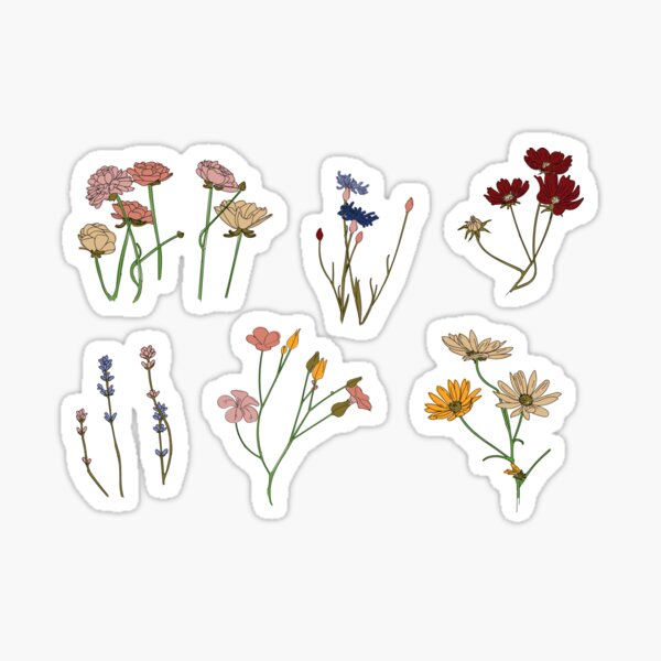 Handdrawn Wildflower Stickers Sticker for Sale by GlowinUp Shop