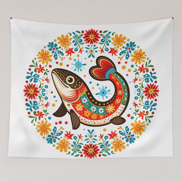 Item preview, Scandinavian Folk Art happy leaping fish by heidiannemorris © designed and sold by FOLK ART FUSION by heidiannemorris.