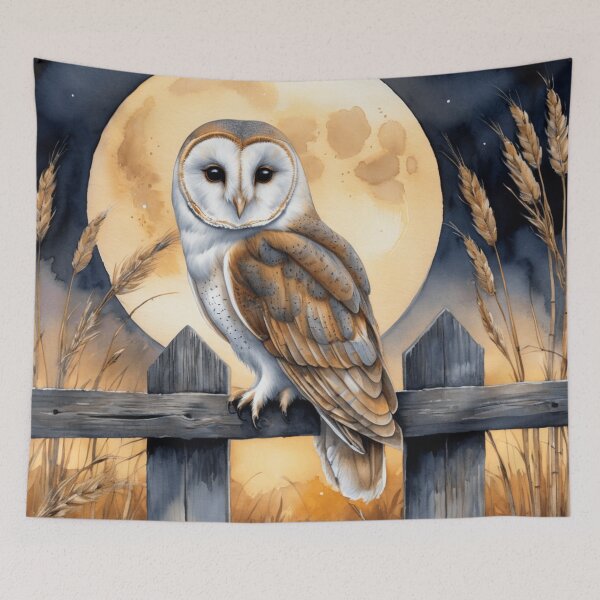 Item preview, Barn Owl Under Harvest Moon designed and sold by WaterBirdArt.