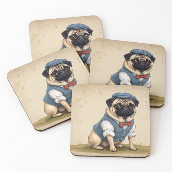 Item preview, Beatrix Potter Style cute Andrew the Pug  at his home vintage illustration art designed and sold by Vintage Designs +.