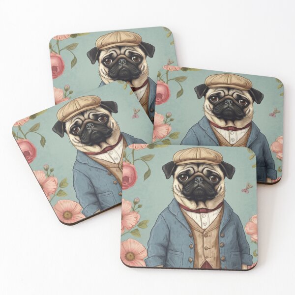 Item preview,  Beatrix Potter Style cute Andrew the Pug  at his home vintage illustration art designed and sold by Vintage Designs +.