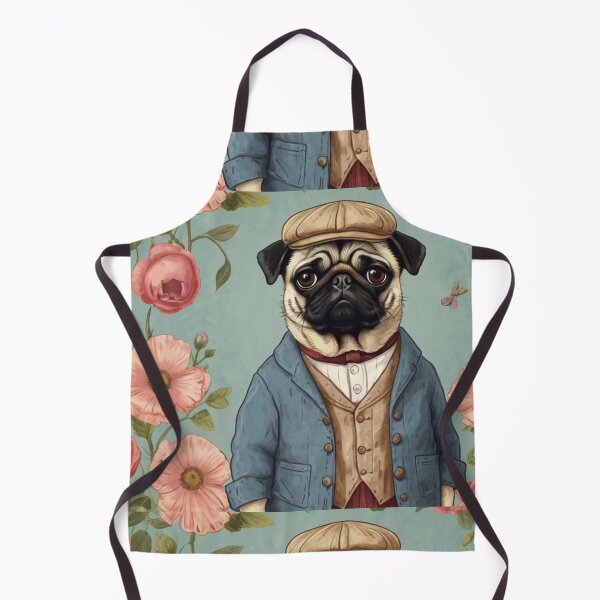 Item preview, Beatrix Potter Style cute Andrew the Pug at his home vintage illustration art designed and sold by Vintage Designs +.