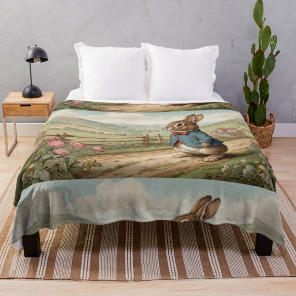 Aperçu de l'œuvre Illustration vintage de style Beatrix Potter représentant un mignon M. Rabbit à la ferme créée et vendue par Vintage Designs +.