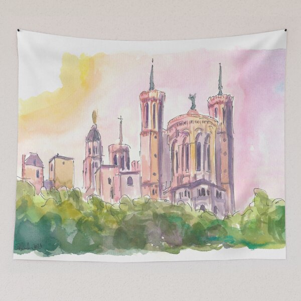 Item preview, Lyon France Scene view of the hill of Fourvière with Basilica de Notre-Dame. designed and sold by artshop77.