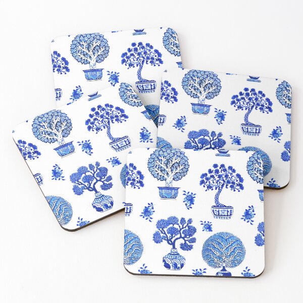 Item preview, Bonsai Tree Pattern in Cobalt Blue and White designed and sold by Marymarice.