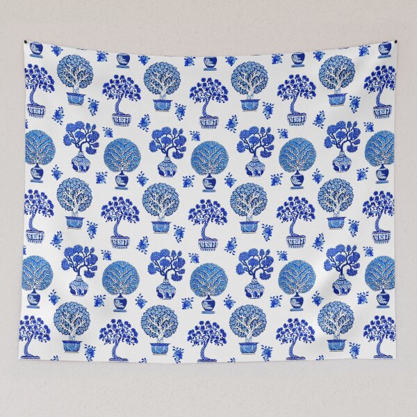 Item preview, Bonsai Tree Pattern in Cobalt Blue and White designed and sold by Marymarice.