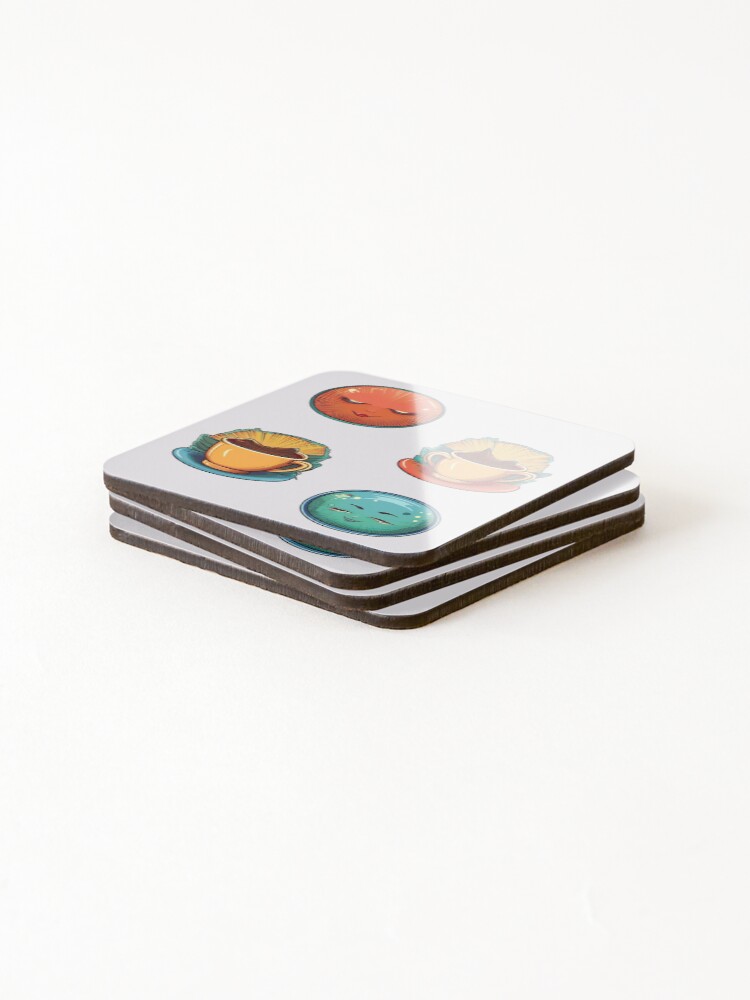 Thumbnail 4 of 5, Coasters (Set of 4), Good Morning Vibes | Sticker Pattern | Retro Collection designed and sold by monkeybusiness-.