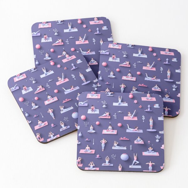 Item preview, A vibrant 3D pattern background showcasing yoga poses and mats, ideal for wellness brands and fitness studios promoting mindfulness and relaxation. designed and sold by AlwaysHome.