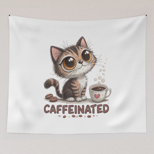 Item preview, Caffeinated Kitten - Energetic Coffee Cat Art designed and sold by Colorful-Garden.