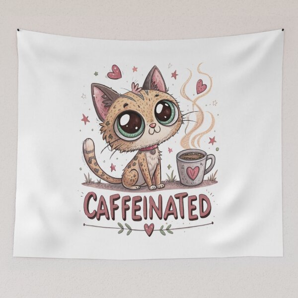 Item preview, Caffeinated Kitten - Energetic Coffee Cat Art designed and sold by Colorful-Garden.