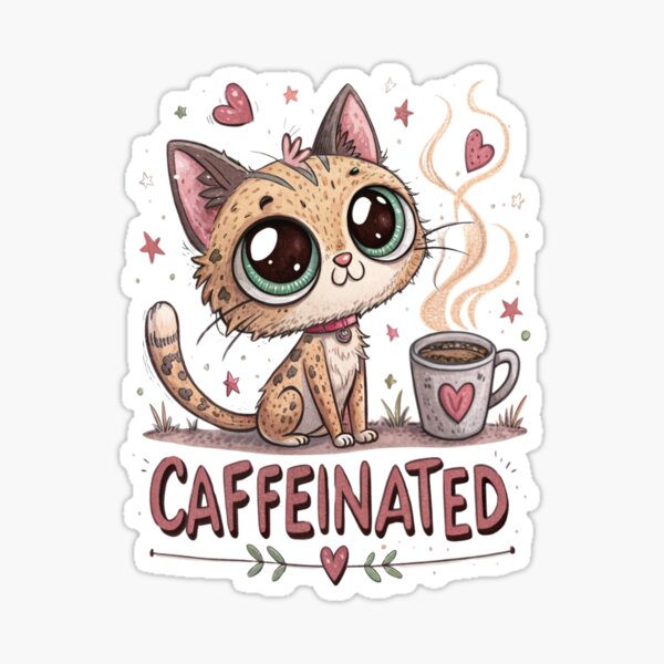 Item preview, Caffeinated Kitten - Energetic Coffee Cat Art designed and sold by Colorful-Garden.