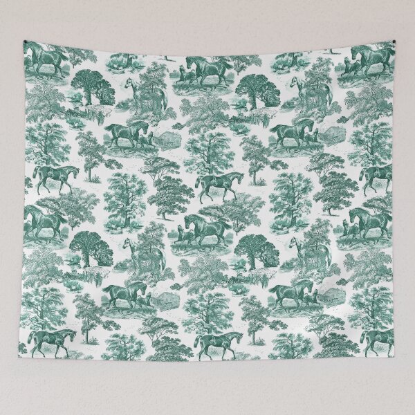 Item preview, Elegant Vintage Chic Sage Green Toile Horses Pattern designed and sold by tanjica.