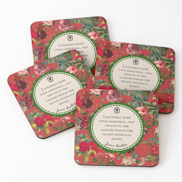 Item preview, Jane Austen Christmas Quote with Vintage Red Roses designed and sold by CultandObscure.