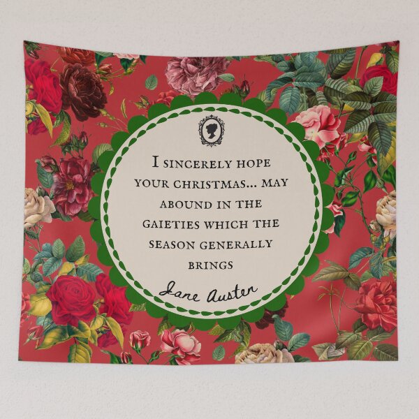 Item preview, Jane Austen Christmas Quote with Vintage Red Roses designed and sold by CultandObscure.