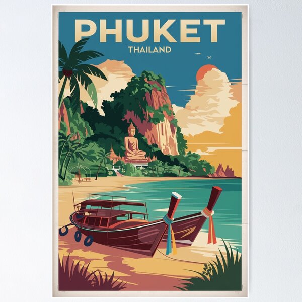 Item preview, Phuket Vintage Travel Poster designed and sold by TravelerRat.