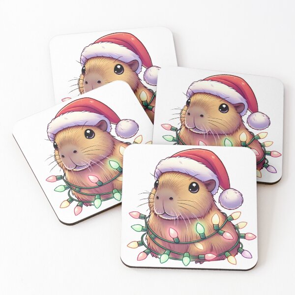 Item preview, Christmas Capybara with Santa Hat and Holiday Lights designed and sold by lubushop1.