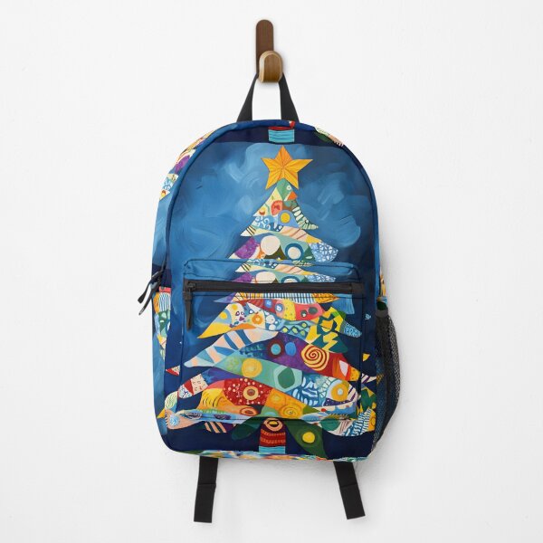Item preview, Patchwork Christmas Tree - Vibrant Geometric and Abstract Patterns Under a Swirling Blue Sky designed and sold by OlfactoART Studio.