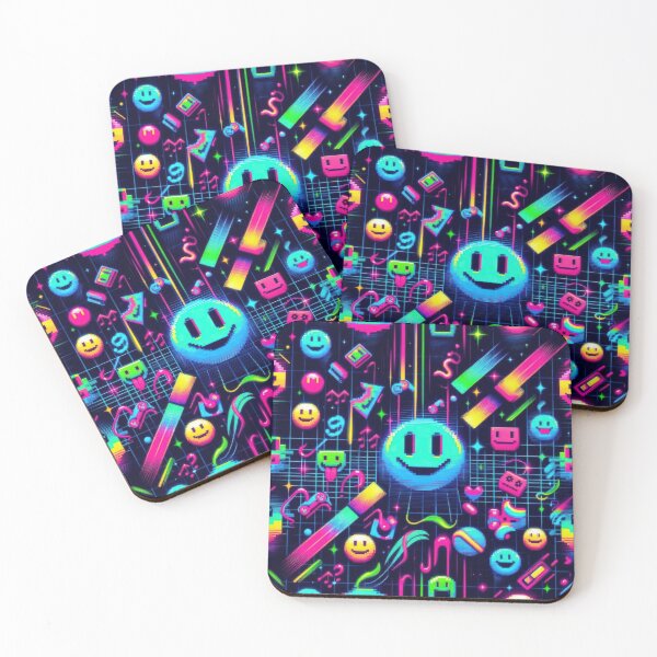 Item preview, Neon Color Emoticons pattern 90s arcade,Vintage Posters,vintage 90s designed and sold by Expressions-Sel.