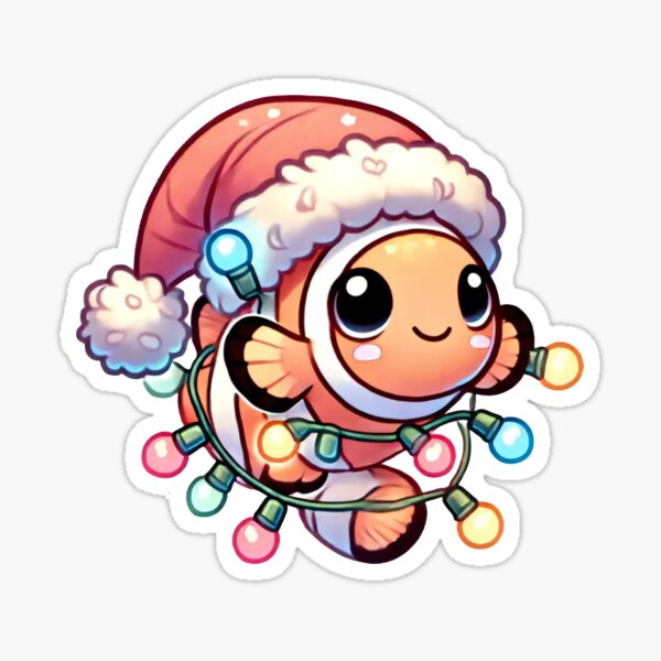 Item preview, Cute Christmas Clownfish with Santa Hat and Holiday Lights designed and sold by lubushop1.
