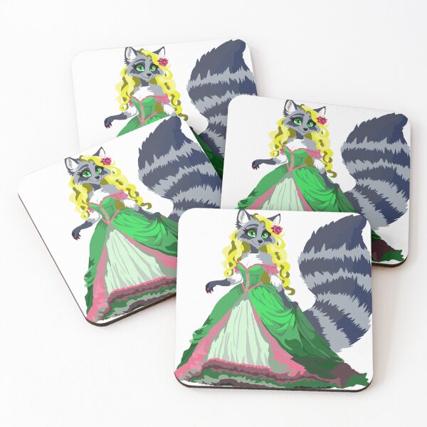 Item preview, Mrs Racoon in Elegant Pink and Green Dress designed and sold by KlakkDrawsStuff.