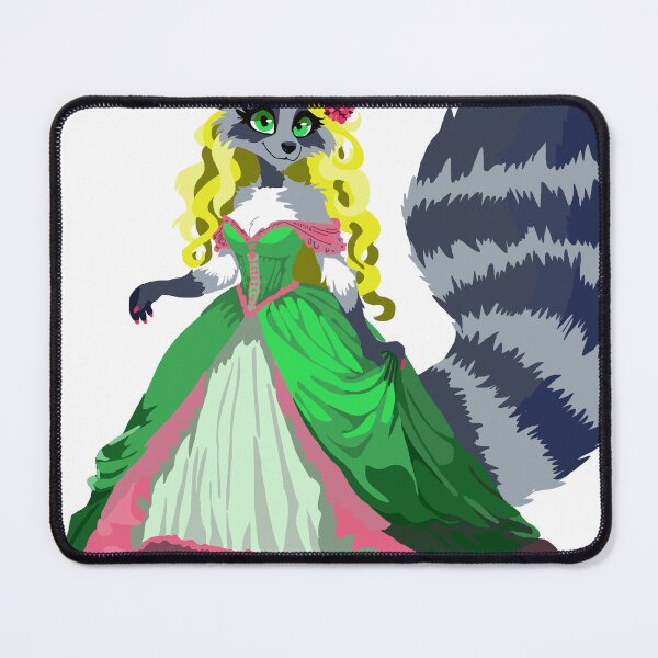 Item preview, Mrs Racoon in Elegant Pink and Green Dress designed and sold by KlakkDrawsStuff.