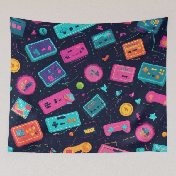 Item preview,  Neon colored joysticks pattern 90s arcade,Vintage Posters,vintage 90s designed and sold by Expressions-Sel.