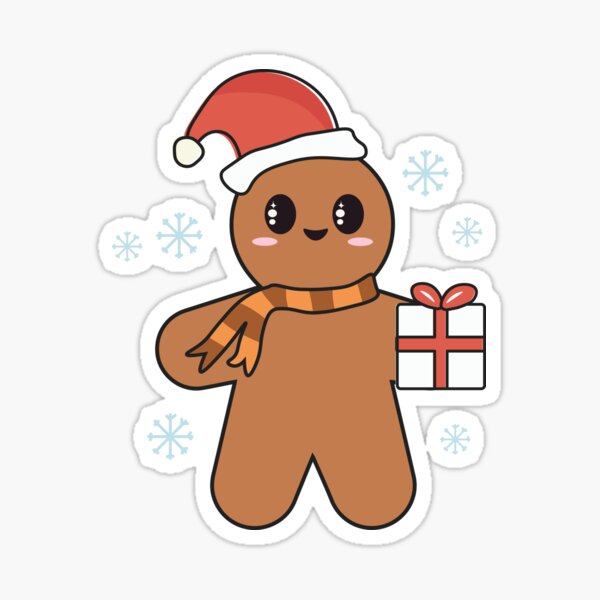 Cute Kawaii Gingerbread Man Christmas Santa Sticker Sticker