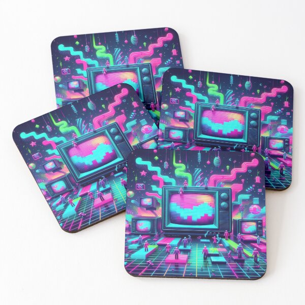 Item preview, Neon colored television set pattern 90s arcade,Vintage Posters,vintage 90s designed and sold by Expressions-Sel.