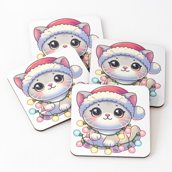 Item preview, Kawaii Christmas Cat in Santa Hat with Festive Lights designed and sold by lubushop1.