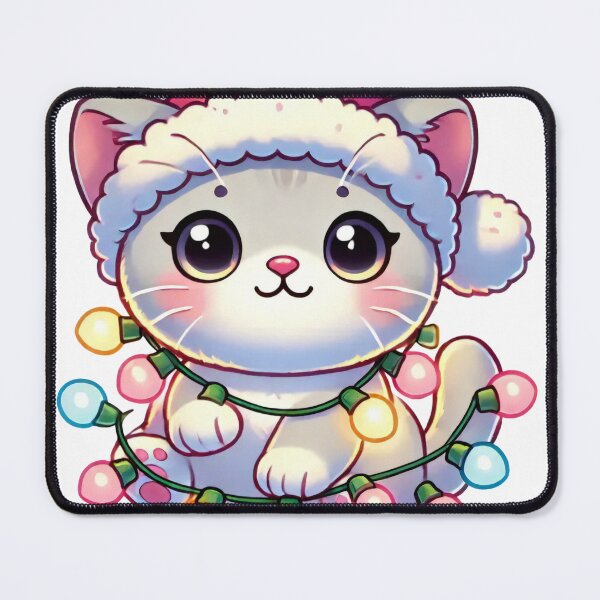 Item preview, Kawaii Christmas Cat in Santa Hat with Festive Lights designed and sold by lubushop1.
