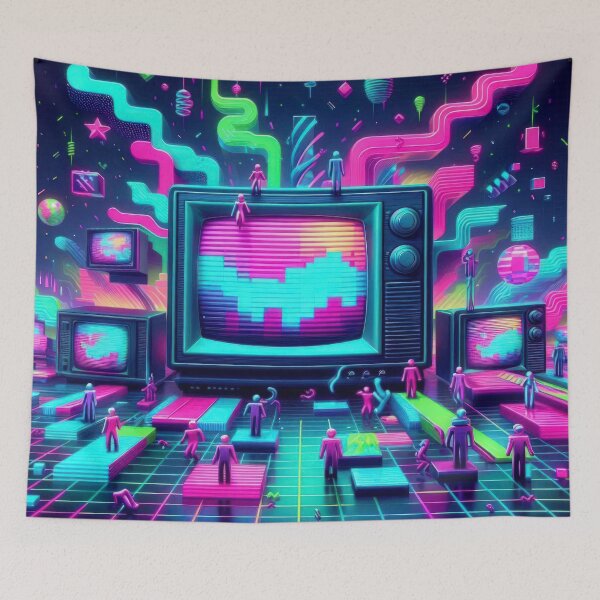 Item preview, Neon colored television set pattern 90s arcade,Vintage Posters,vintage 90s designed and sold by Expressions-Sel.