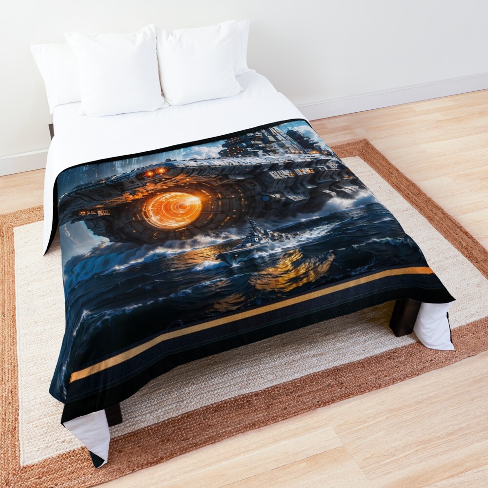 Ocean Landing Of The Super Dreadnaught Borlerelous Exiting The Hevlan Portal AI Concept Art by Xzendor7 | An Astounding Warship 3 Ocean Landing Of The Super Dreadnaught Borlerelous Exiting The Hevlan Portal Astounding AI Concept Art by Xzendor7 Decorative Art Print Comforter
