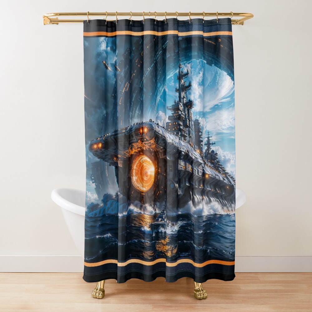 Ocean Landing Of The Super Dreadnaught Borlerelous Exiting The Hevlan Portal AI Concept Art by Xzendor7 | An Astounding Warship 4 Ocean Landing Of The Super Dreadnaught Borlerelous Exiting The Hevlan Portal Astounding AI Concept Art by Xzendor7 Decorative Art Print Shower Curtain