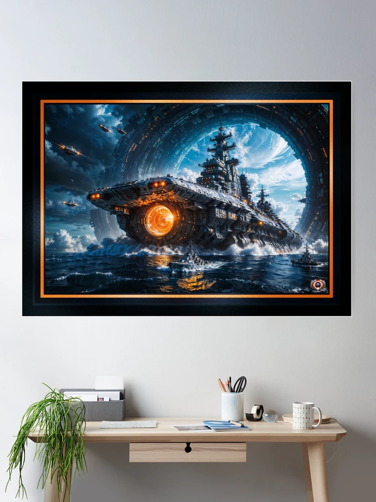 Ocean Landing Of The Super Dreadnaught Borlerelous Exiting The Hevlan Portal AI Concept Art by Xzendor7 | An Astounding Warship 2 Ocean Landing Of The Super Dreadnaught Borlerelous Exiting The Hevlan Portal Astounding AI Concept Art by Xzendor7 Wall Decor Poster Art Print