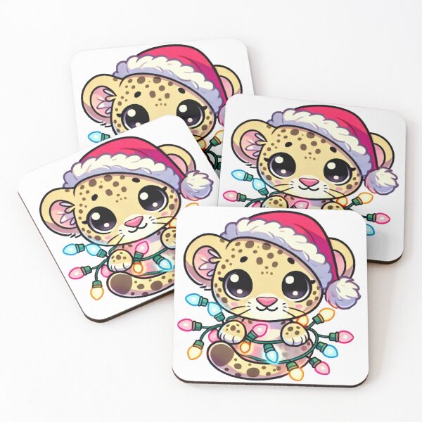 Item preview, Adorable Christmas Leopard with Santa Hat and Festive Lights designed and sold by lubushop1.