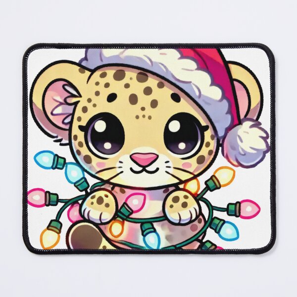 Item preview, Adorable Christmas Leopard with Santa Hat and Festive Lights designed and sold by lubushop1.