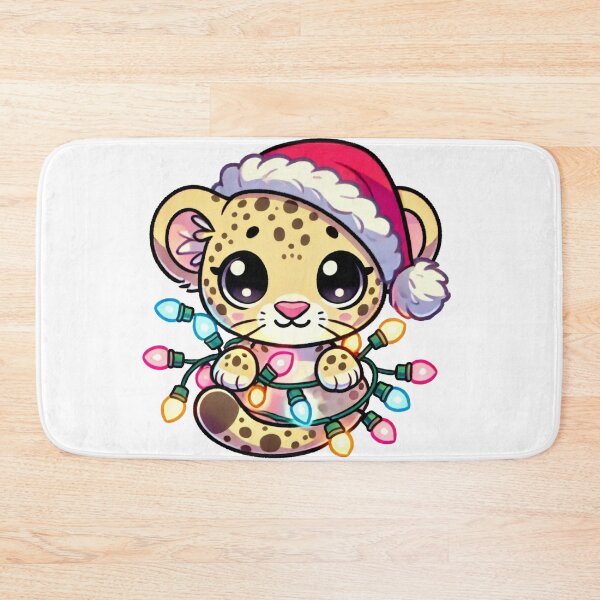 Item preview, Adorable Christmas Leopard with Santa Hat and Festive Lights designed and sold by lubushop1.