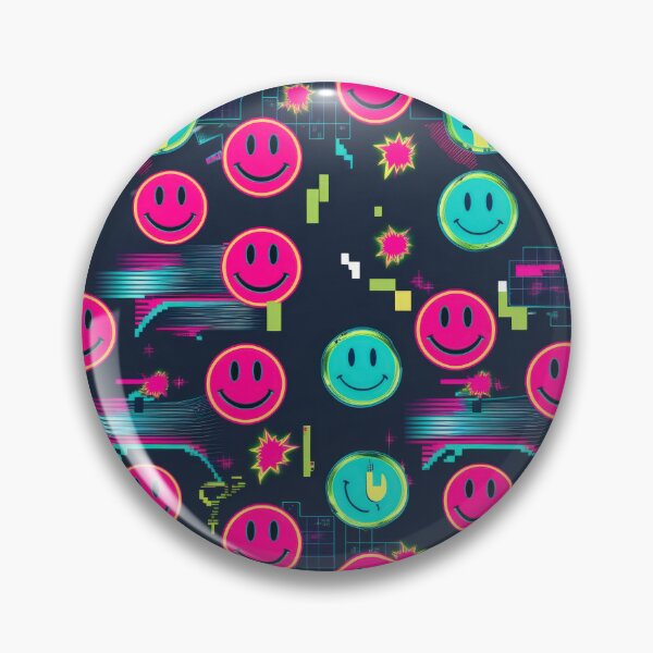 Item preview, neon Retro Pink Smiley Emoji pattern 90s arcade,Vintage Posters,vintage 90s designed and sold by Expressions-Sel.